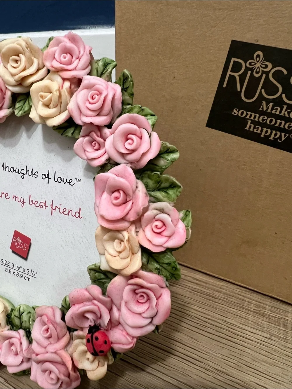 RUSS Rose Wreath Photo Frame - Pink & Cream with Green Leaves